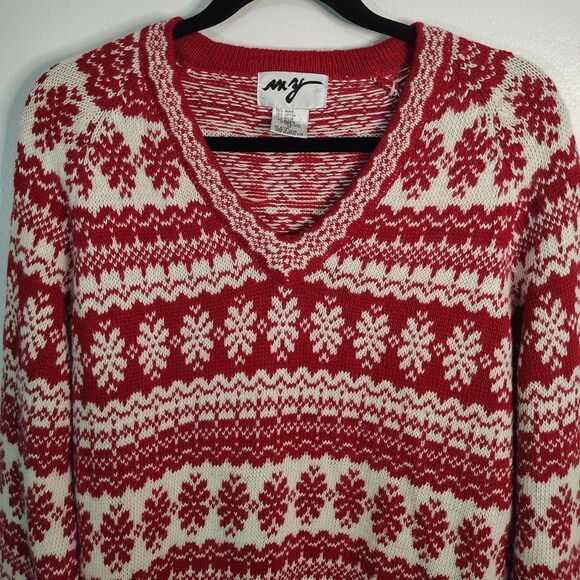 Vtg MY Christmas Snowflake Tunic Sweater MEDIUM Men's Cotton Blend Long Sleeve - Picture 2 of 5